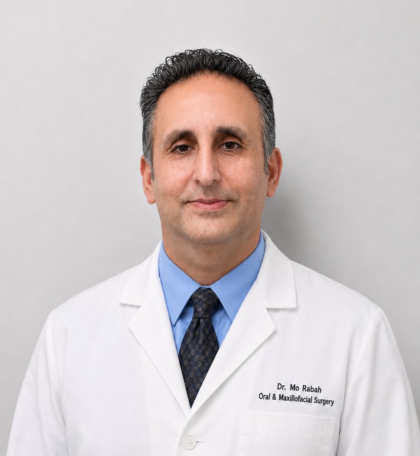 Dr. Mo Rabah, oral and maxillofacial surgeon, in a treatment room at Master Dentistry Center